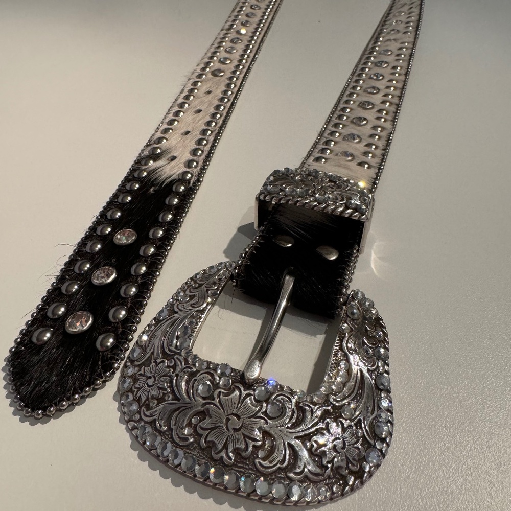 Bejeweled rhinestone studded pony hip belt XL Noona belt bling leather